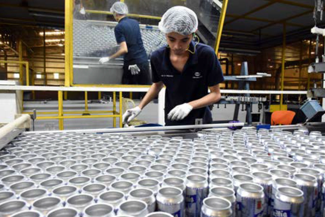 man working with beer cans
